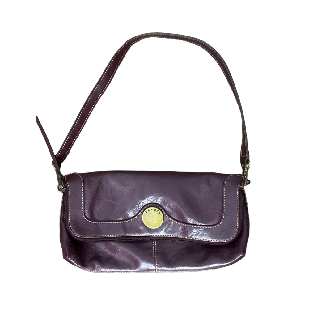 Access By Liz Claiborne Purple Faux Leather Brass Button Shoulder‎ Bag Handbag